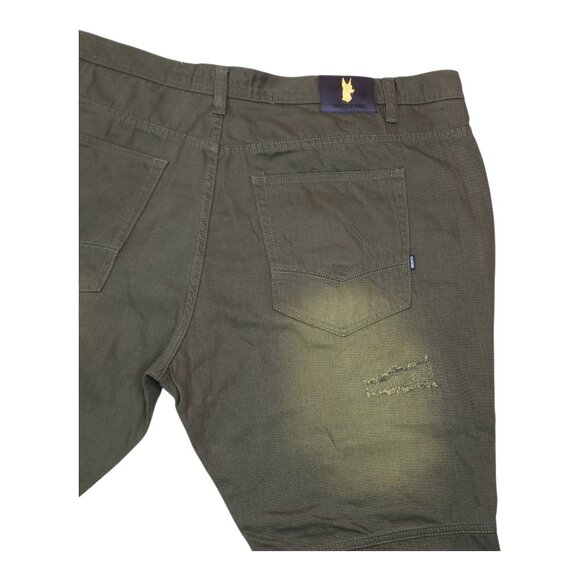 Makobi Mens Distressed Faded Pants Olive Green Size 50X32 With Zipper Accents - Picture 8 of 11